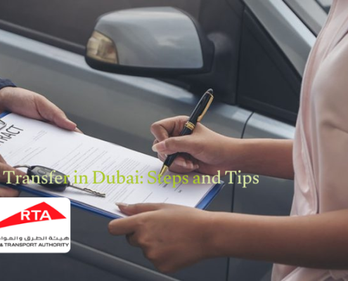 Car ownership transfer in Dubai at an RTA center with prepared documents