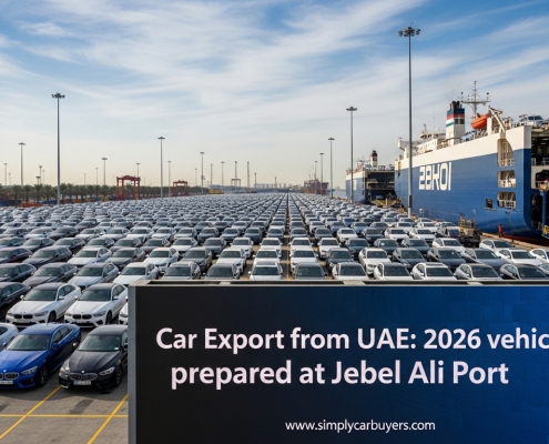 Car Export from UAE 2026 vehicles prepared at Jebel Ali Port