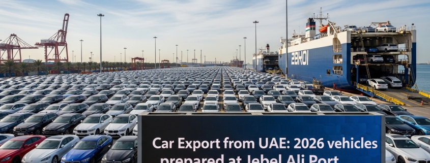 Car Export from UAE 2026 vehicles prepared at Jebel Ali Port